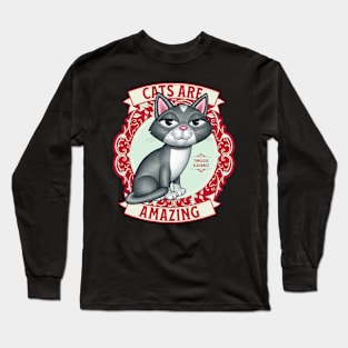 Kitty Cat with Cute Red Wreath with Cats are Amazing Long Sleeve T-Shirt